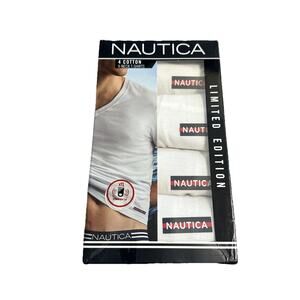 Nautica V-Neck T-Shirts Men's L 42 - 44 White Cotton Limited Edition 4 Pack NWT